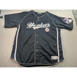 New York Yankees MLB True Fan Jersey XXL Blue Button Up Baseball Shirt